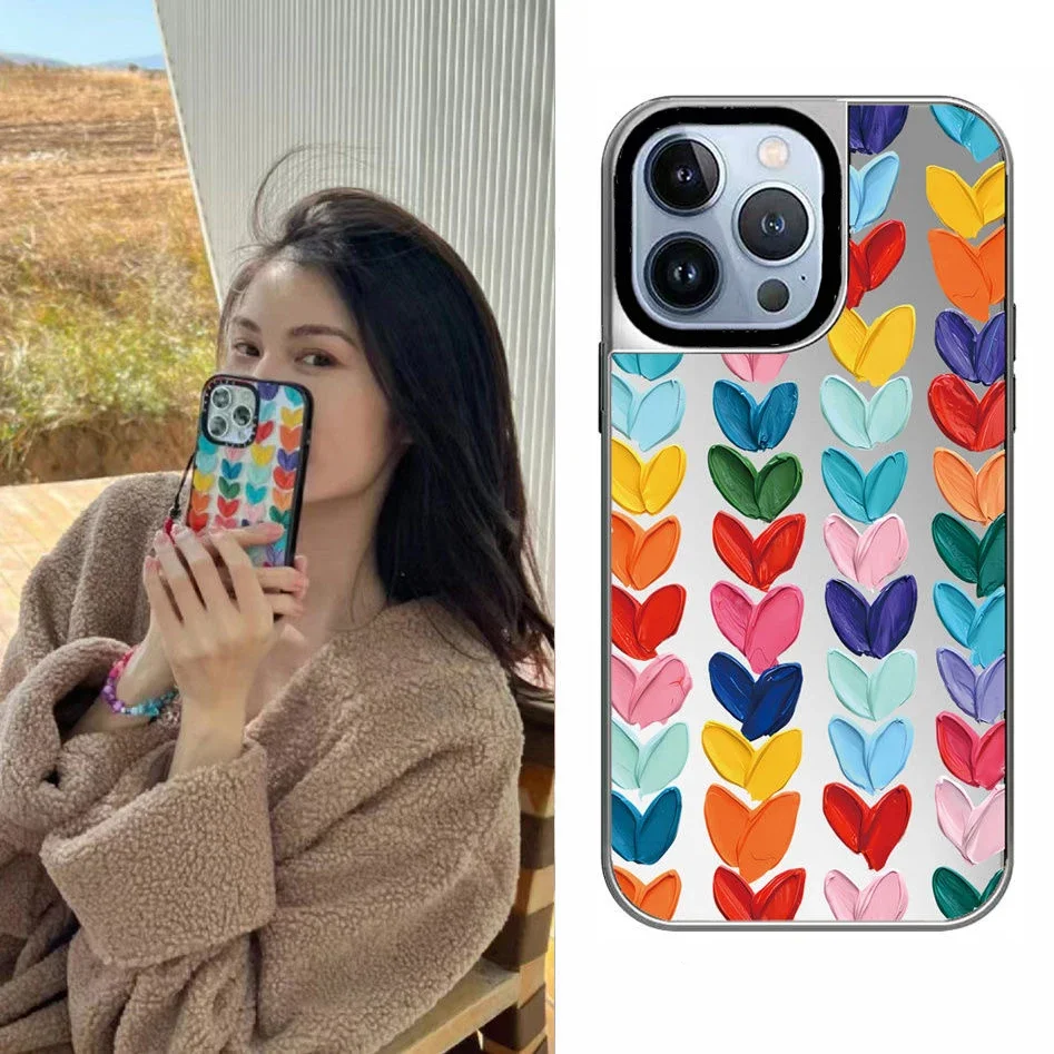 

Colorful Heart Mirror Phone Case Cover for IPhone 11 12 13 14 15 16 Pro Max Case for IPhone 16 Pro Max