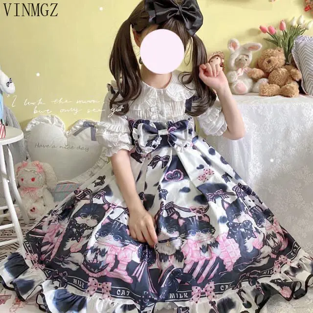 Lolita autumn suspender cow cat lolita lolita suspender jsk dress autumn dress  LOOSE FIT