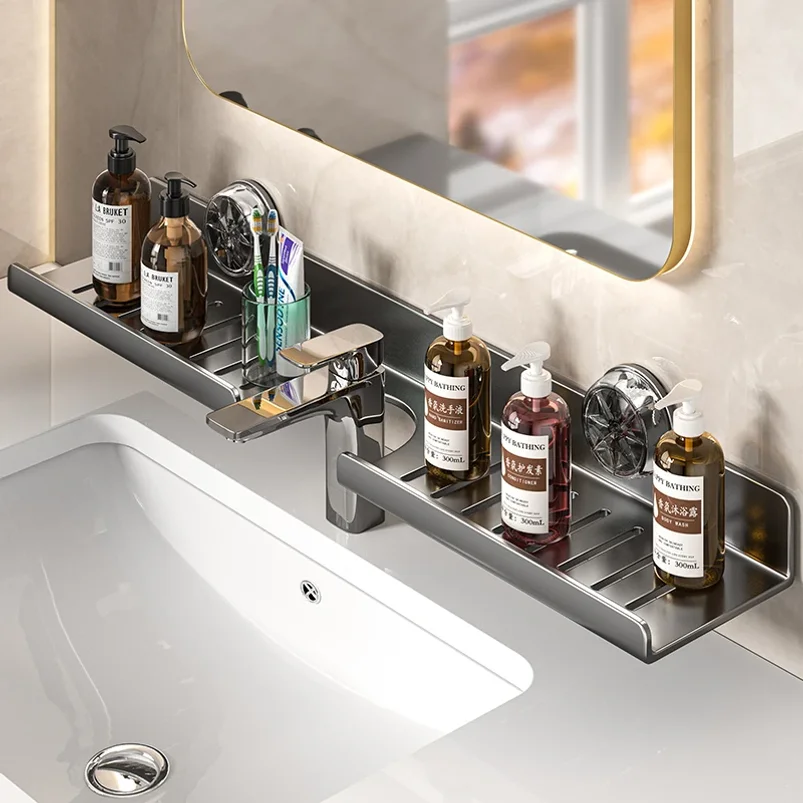 Suction Cup Mirror Front Bathroom Shelf Faucet Washbasin Wall-Mounted Non-Punch Bathroom Shelf