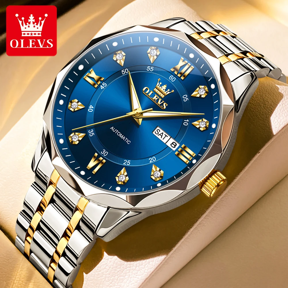 OLEVS 6727 Herenhorloge Automatisch mechanisch horloge Multifunctioneel Datum Week Maan Zakelijk horloge voor heren Waterdichte lichtgevende doos