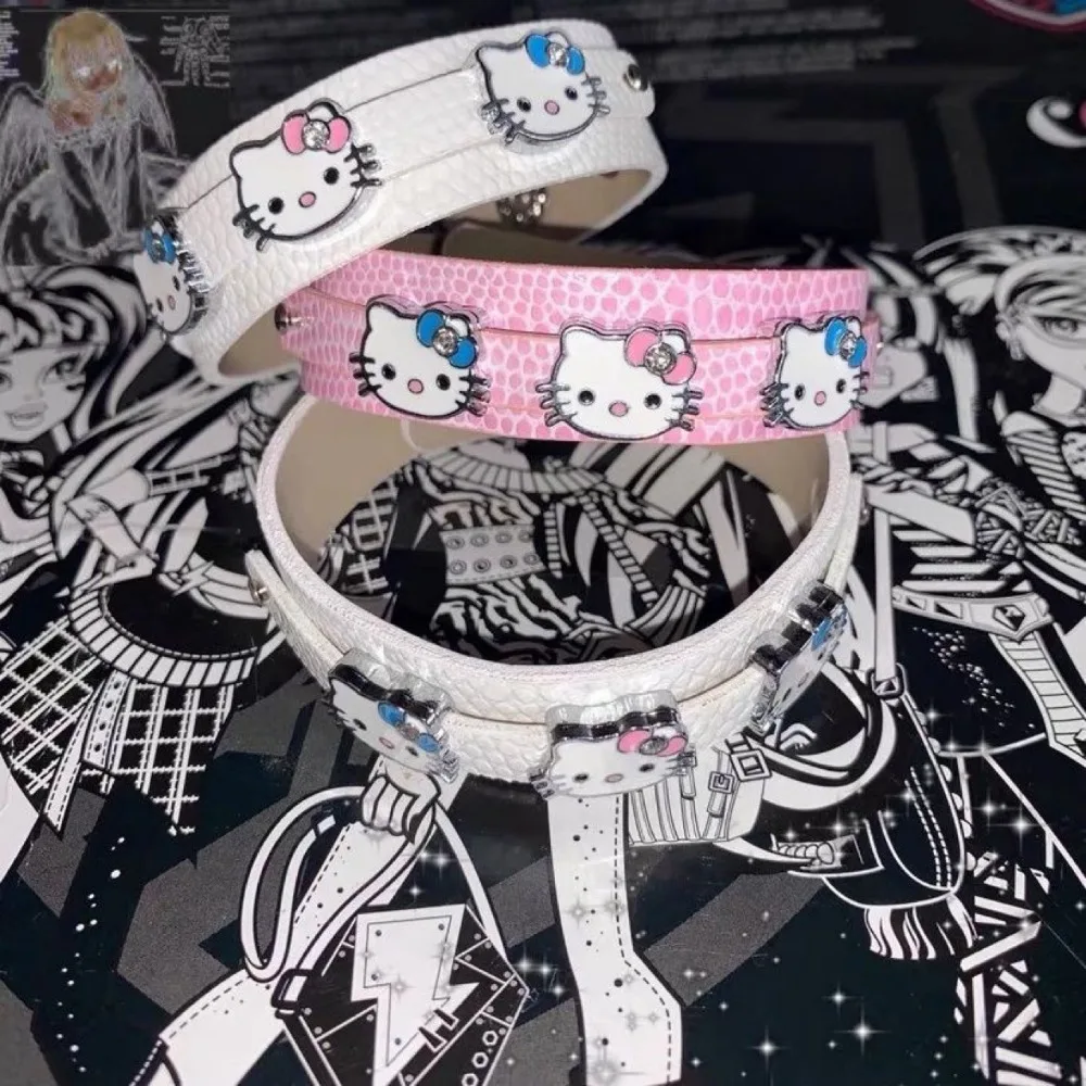 

Hello Kitty Cute Sweet Cool Bracelet Homemade Millennium Y2K Spicy Girl Punk Leather Bracelet Bracelet Girl's Birthday Gift