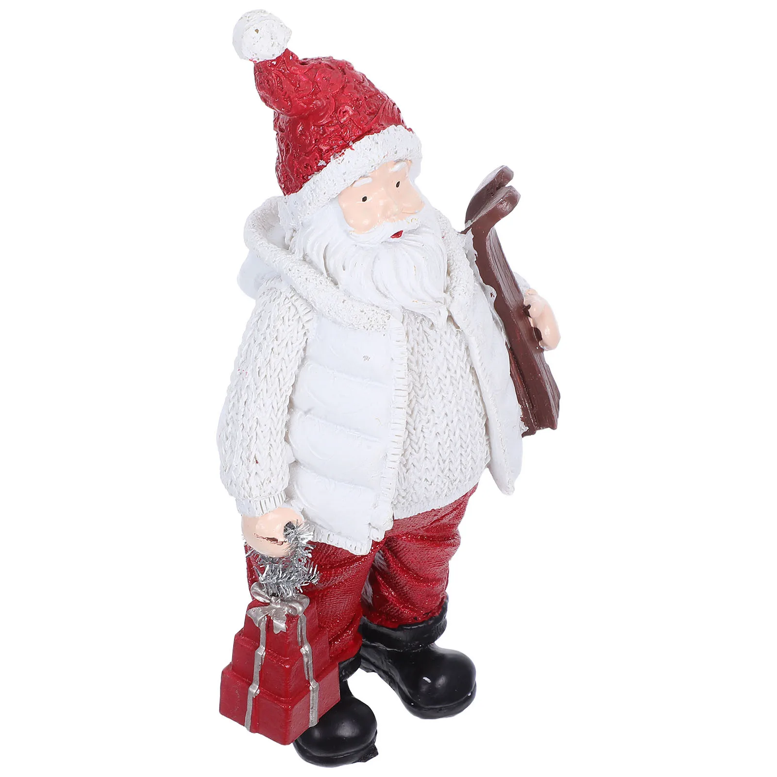 

Holiday Resin Santa Statue - Detailed Christmas Character with Tree and Bag for Indoor Desktop Centerpiece Celebration Decor