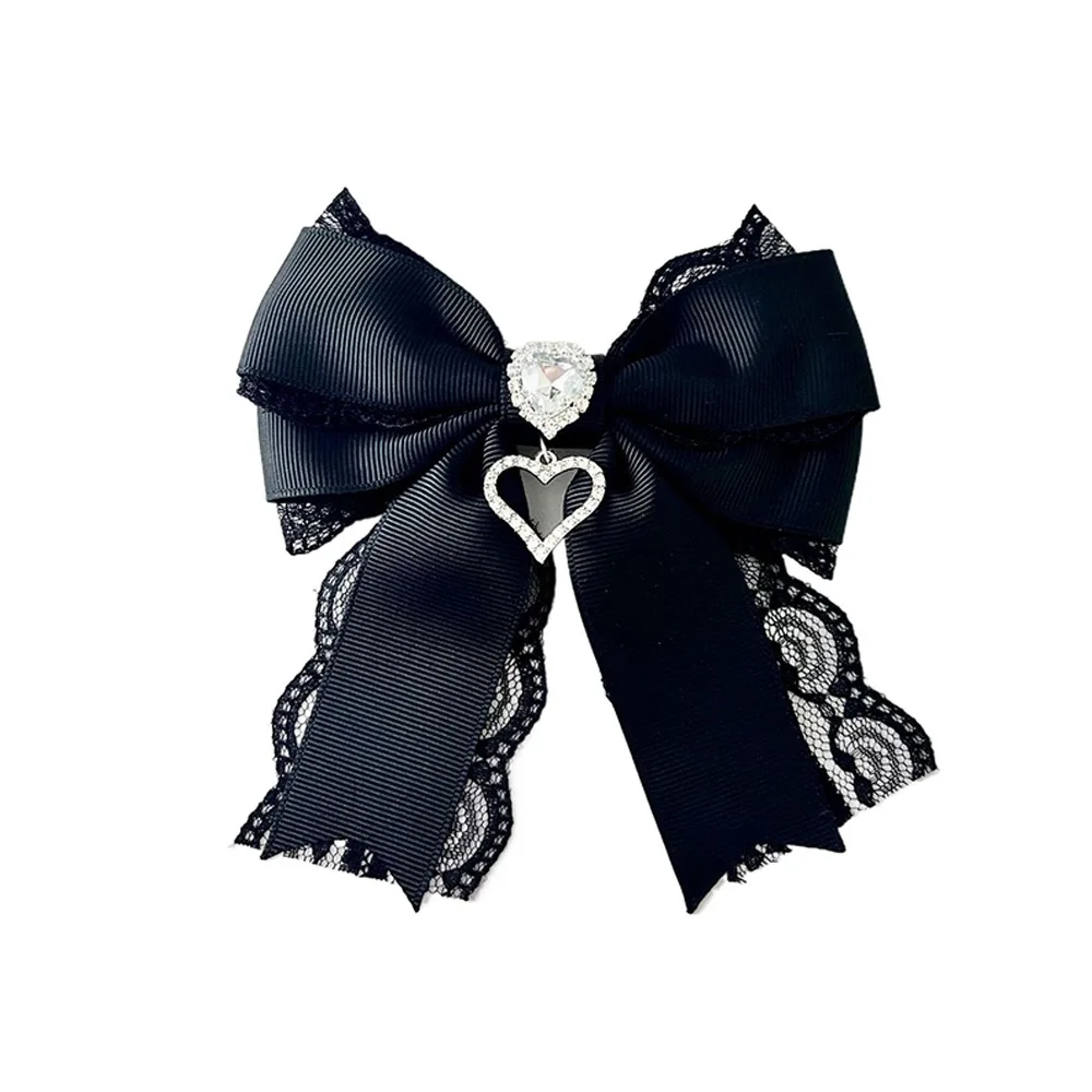 Rhinestone Crystal Ribbon Bow Brooch Polyester Memorial Black Jewelry Necktie Vintage Cravat Bowtie For Funerals and Mourning