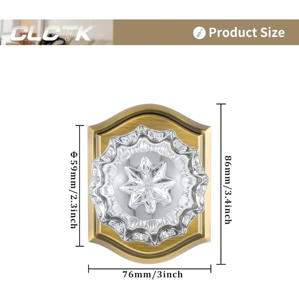 Zestaw klamek do drzwi wewnętrznych z kryształowym szkłem, wykończenie antyczny mosiądz, pojedyncza strona, 4 sztuki, styl tradycyjny