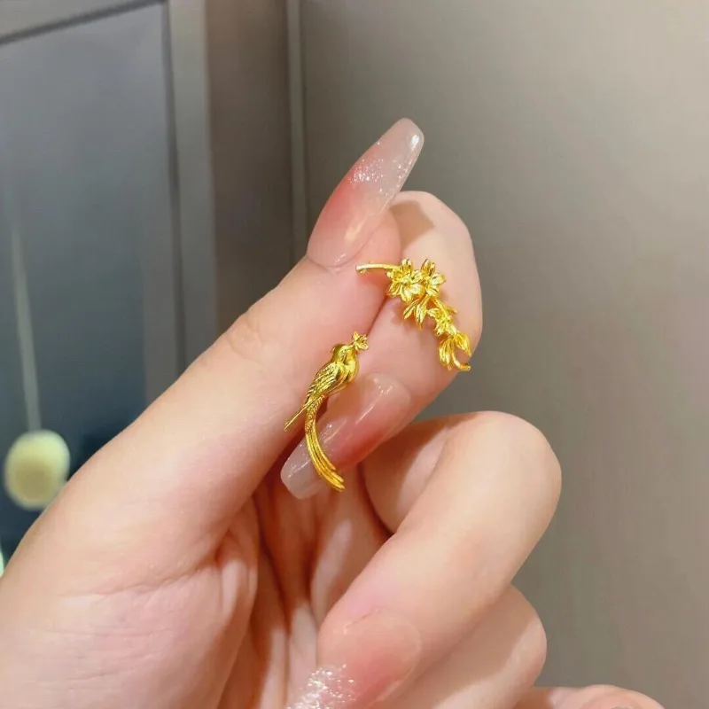 [حواجب سعيدة] أقراط ذهبية على الطراز الصيني الجديد على الطريقة القديمة أقراط نسائية فاخرة وخفيفة الوزن بتصميم Guochao متعددة الاستخدامات