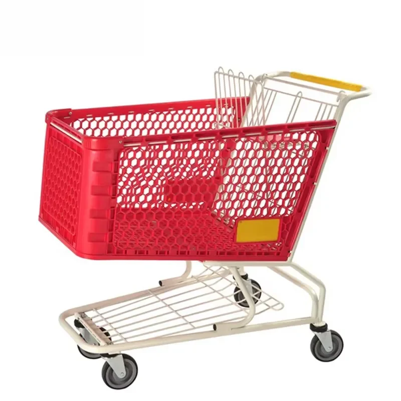 Heavy Duty Metal Shopping Trolley 60L to 180L Foldable Supermarket Cart with Seat Steel Wire Basket for Grocery Store