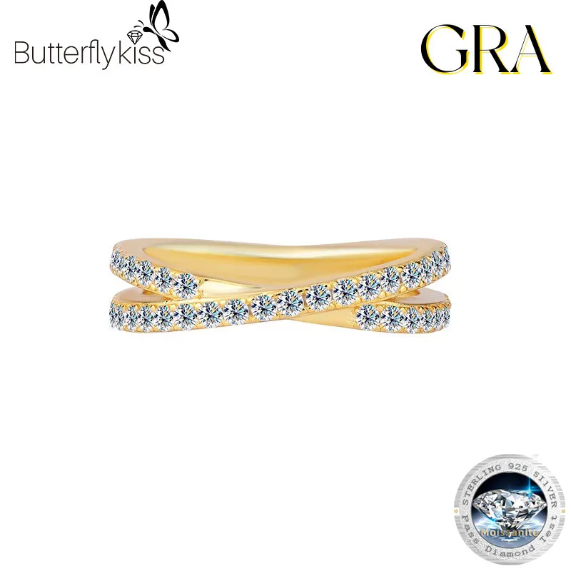 

Butterflykiss Trendy S925 Sterling Silver Women's Moissanite Ring Double Stacked Cross Design Gold & Silver Options Every Style