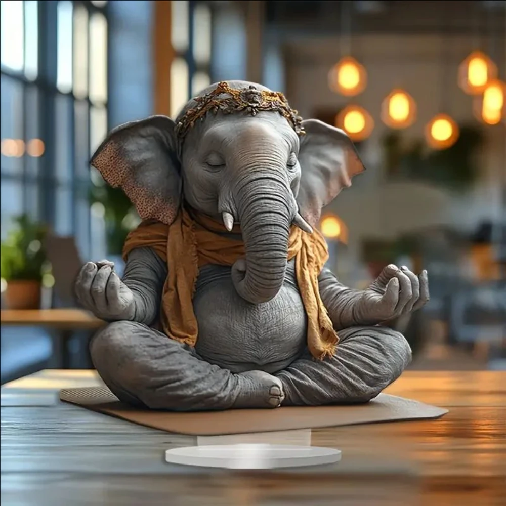 1pc Boho Style Meditating Elephant Statue, Acrylic Tabletop Display, Multipurpose Home and Office Decor,Text-Free