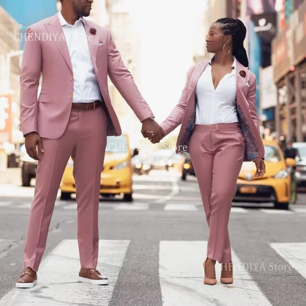 

Elegant Pink Suits For Men Chic Notched Lapel Classic Single Breasted Slim 2 Piece Jacket Pants Wedding Party Costume