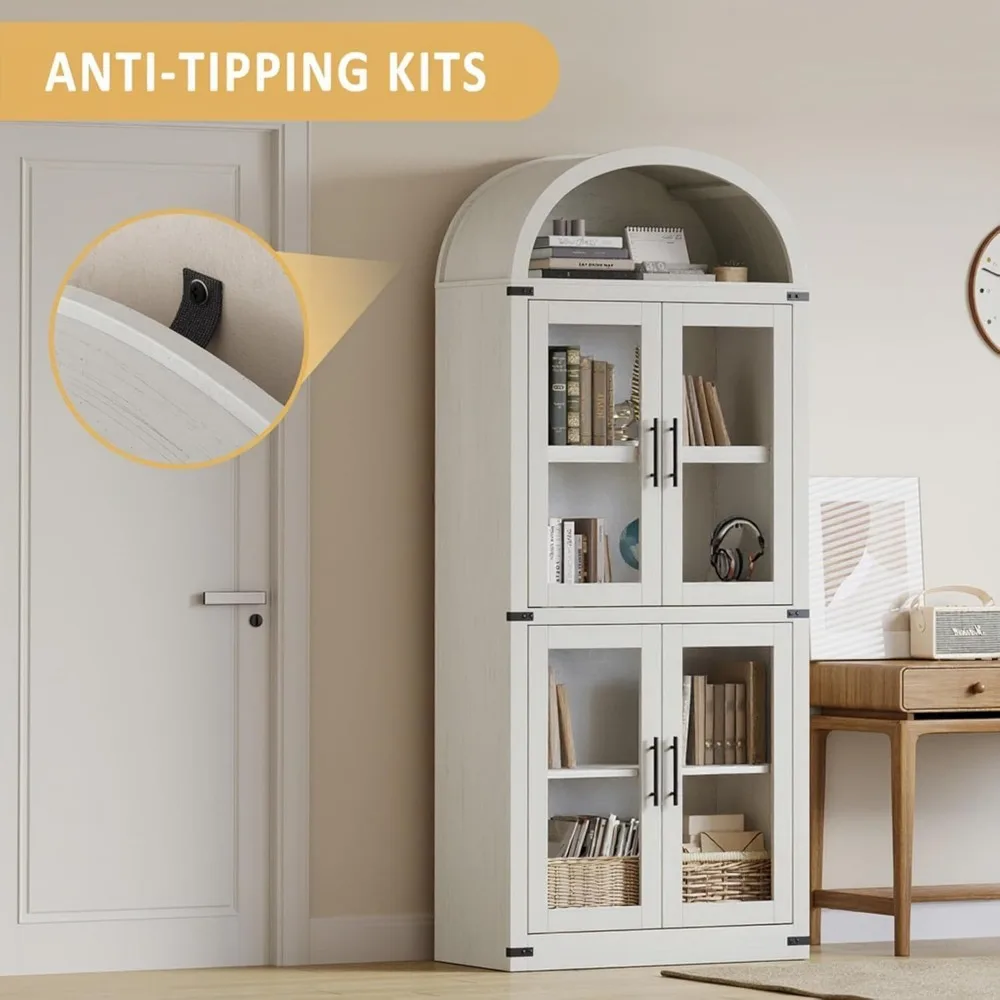 Estante arqueada moderna e resistente de 4 camadas com portas de vidro - armário alto de armazenamento de piso para exibição