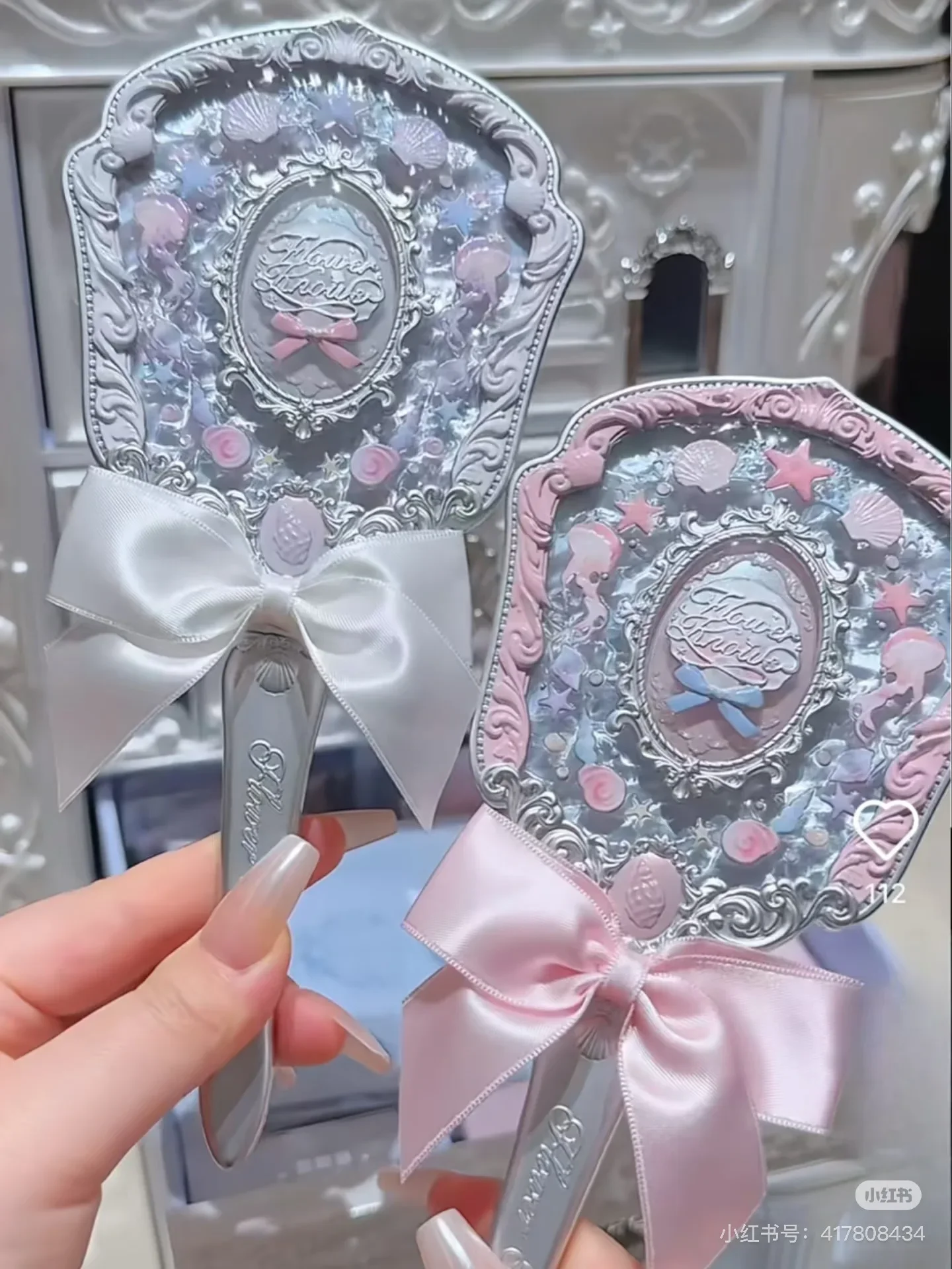 Flower Knows Shells Jelly Series Handspiegel Limited Wit Blauw Roze Chocolade Fee Spiegel