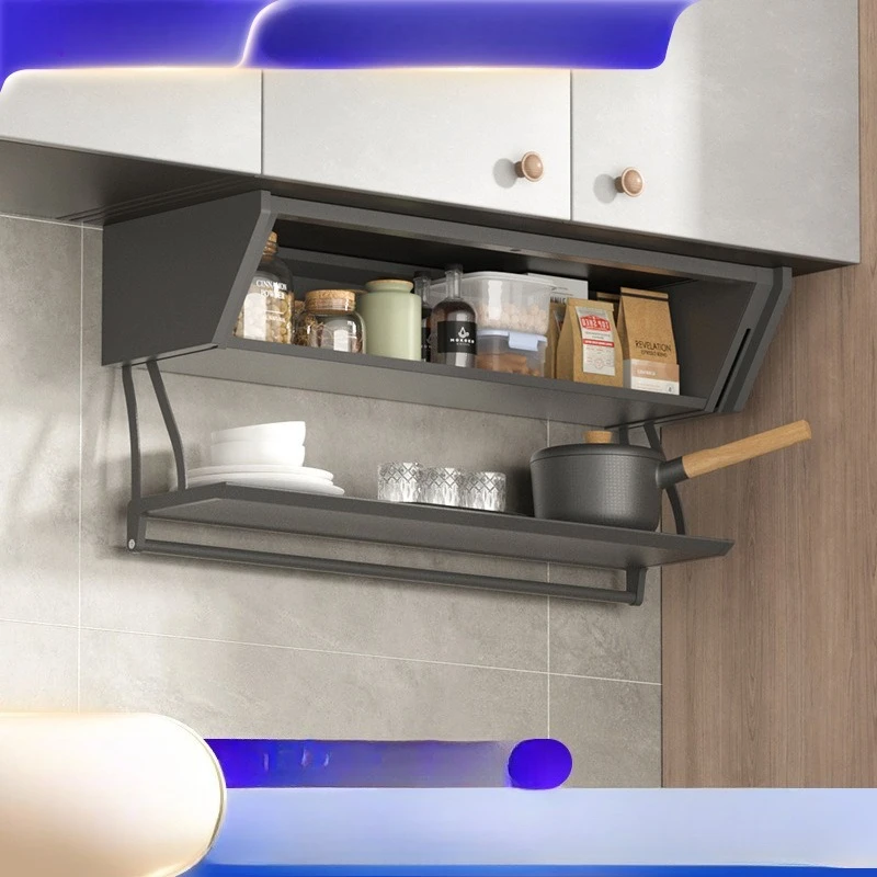Pull down the hanging cabinet, storage box, hidden seasoning box at bottom of cabinet, turn down basket, kitchen