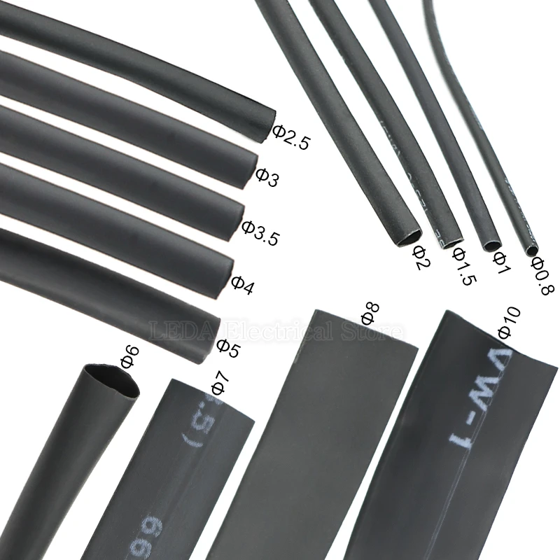 1mm 2mm 3mm 5mm 6mm 8mm 10mm 2:1 Black Diameter of a Circle Heat Shrink Tubing Waterproof Wire Wrap Insulated Lined Cable Sleeve
