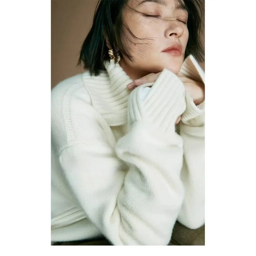 

Women's Autumn Winter Full Wool Sweater Lapel Half Zipper Thickened Loose Knitted Retro Base Top