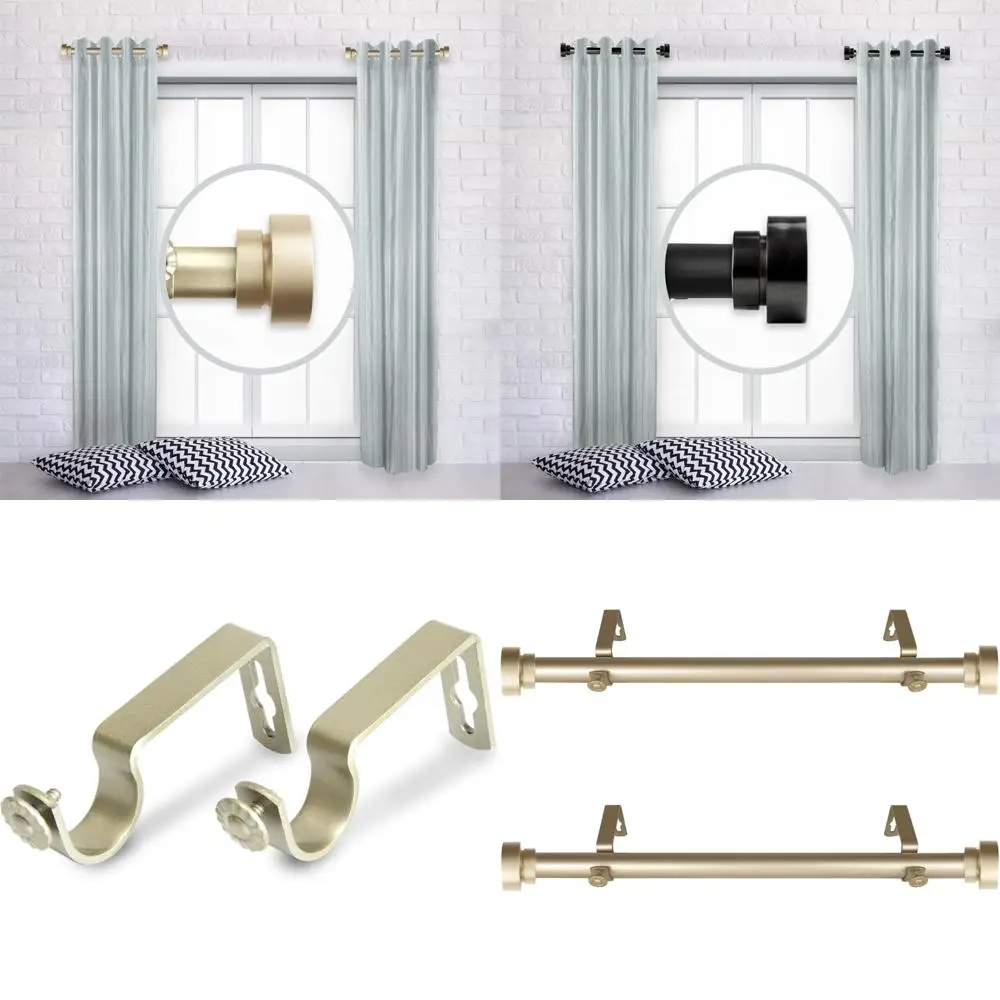 골드 사이드 커튼 봉 2개 세트, 12-20인치, 창문 장식용 데코레이티브 봉