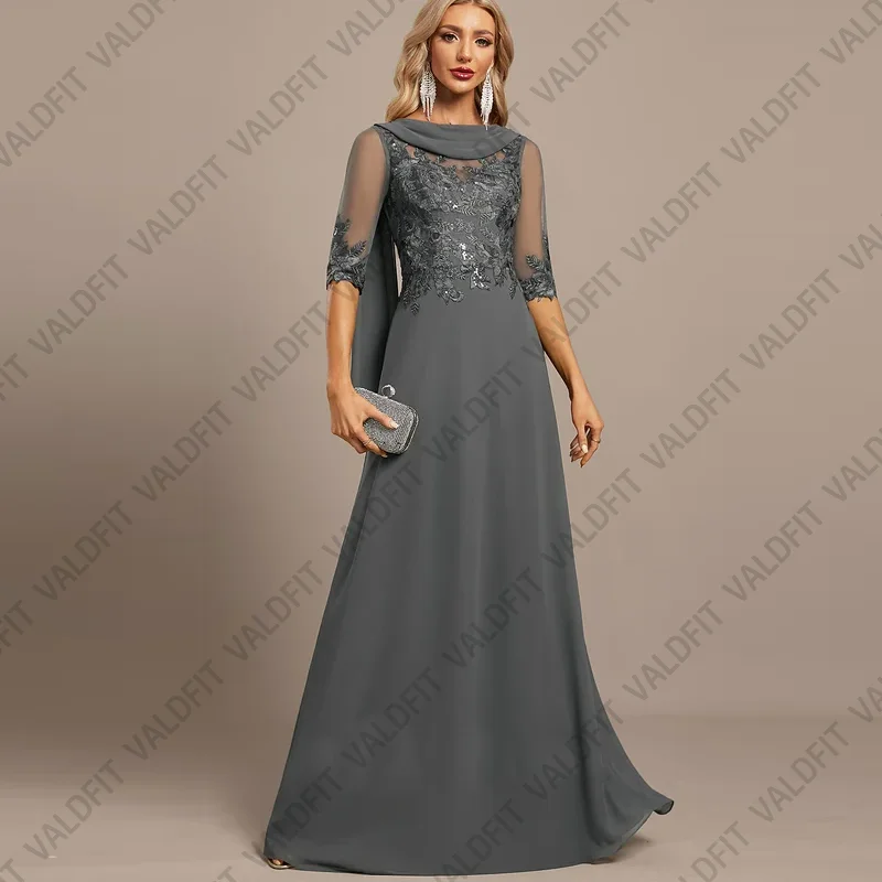 Customized Long A Line Grey Mother of the Bride Dresses with Sleeves Evening Gowns vestidos de fiesta elegantes 2024 para boda