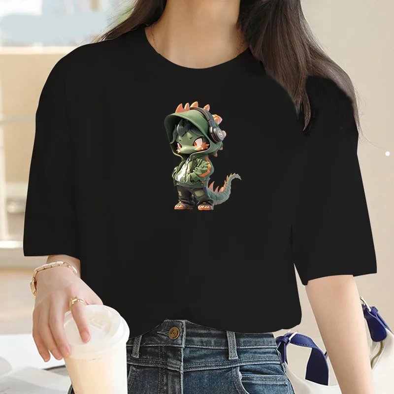 女性用ドラゴンプリント半袖Tシャツ,ストリート,ラウンドカラー,原宿ファッション,y2k