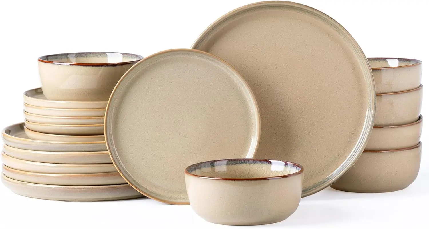 

Stoneware Dinnerware Sets,Round Reactive Glaze Ceramic Plates and Bowls Sets,Highly Chip and Crack Resistant | Dishwashe