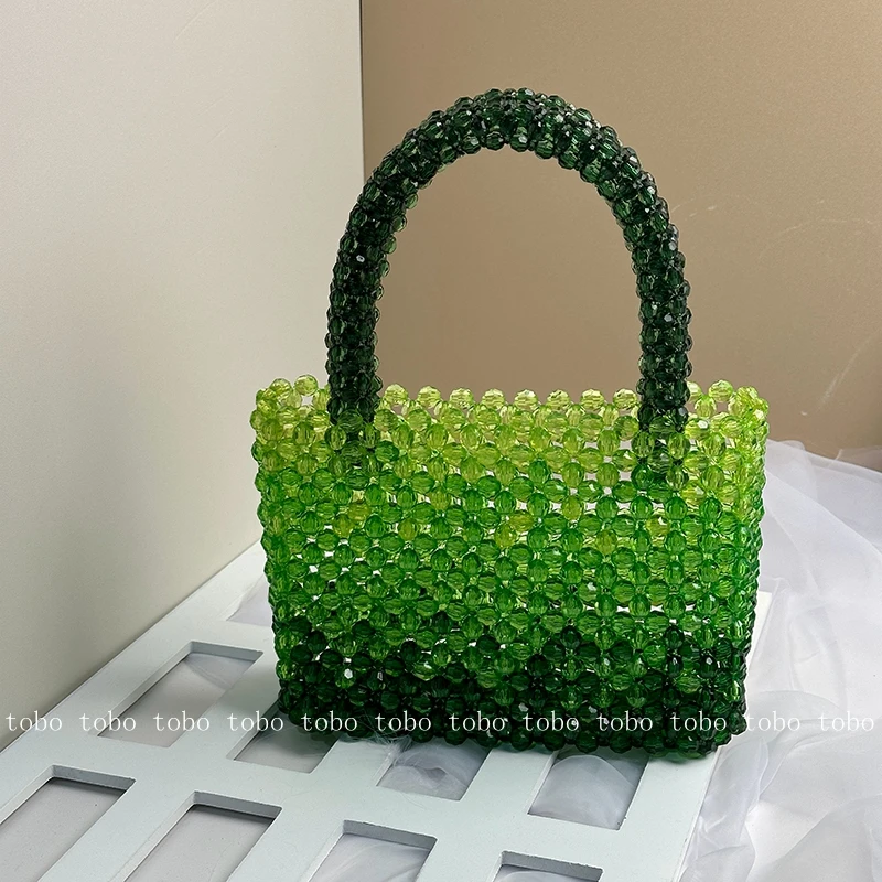 New Transparent Bead Beach Bags Women Summer Bead Acrylic High Quality Hand-woven Fashion Woven Beach Bag Exquisite Purses