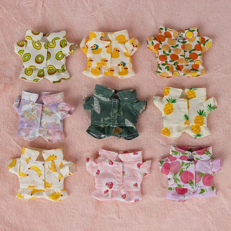 Mini 10cm Plush Doll Clothes Suit Fruit Strawberry Printing Lapel Shirt Pants Casual Wears Cotton Stuffed Toys Idol Dolls Access