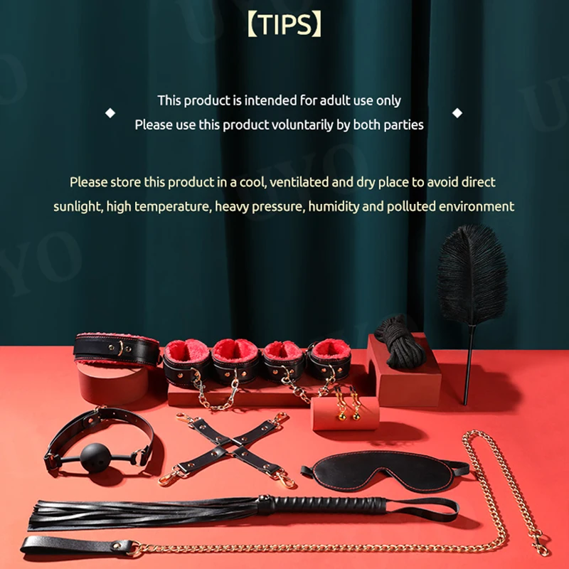 BDSM bondage 10 suit Adult Sex Toys Plush Set Handcuffs Nipple Clips Whip Exotic Bundled Bedding Set Sex Toys