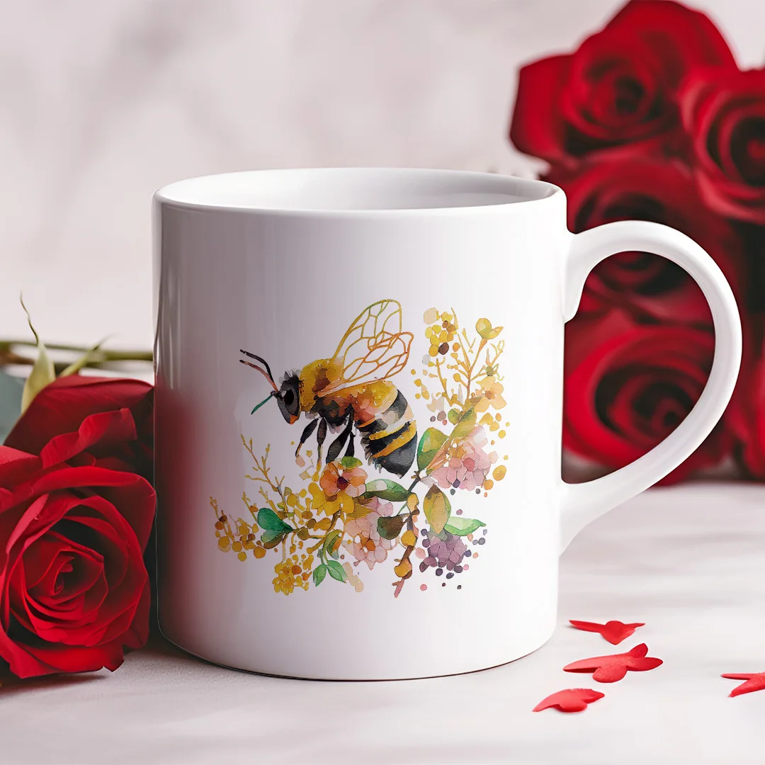 8 pezzi Bee on Flowers sublimazione UV DTF Cup Stickers, confezione di adesivi impermeabili per decorare tazze, tazze, forniture artistiche fai da te