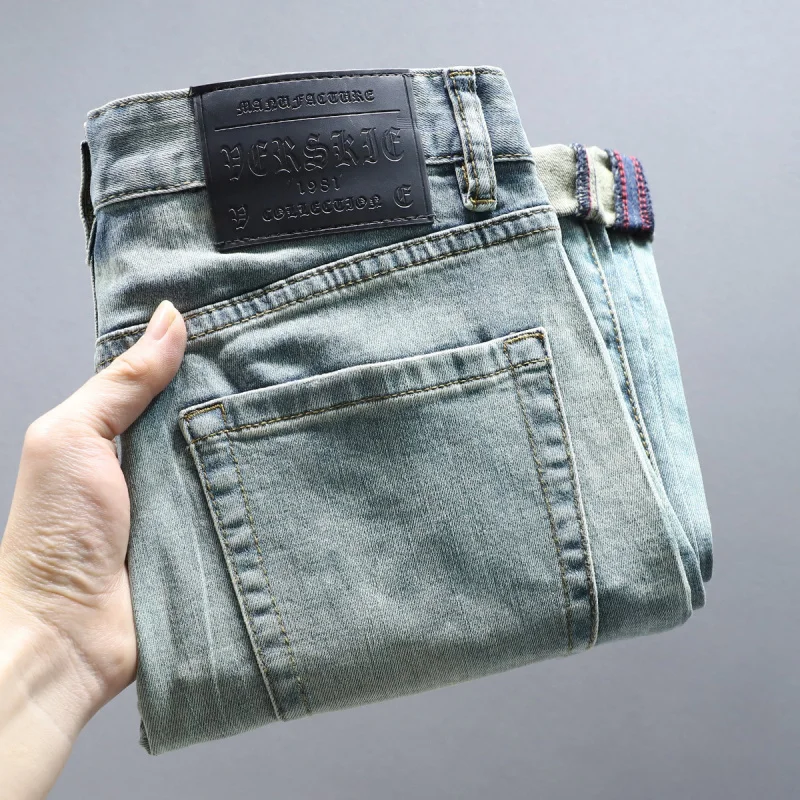 2025 Spring Summer Fashion High-end Rhinestone Print Design Light Luxury Jeans Men Slim Fit Stretch Versatile Skinny Pants