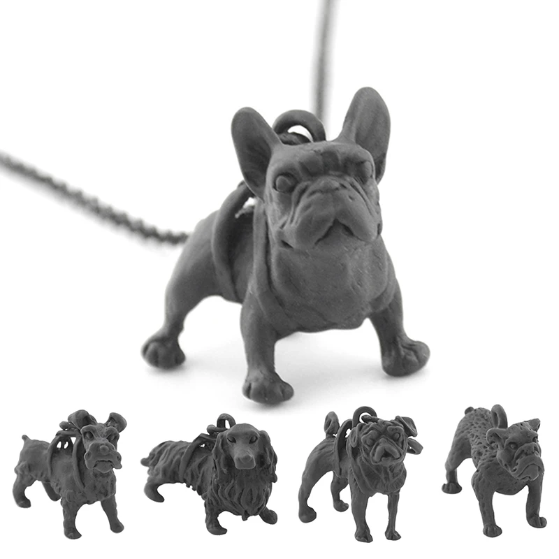 5 Style Black French Bulldog & Pug & Schnauzer & Long Hair Dachshund Dog Pendant Necklace Accessories for Women Men Jewellry