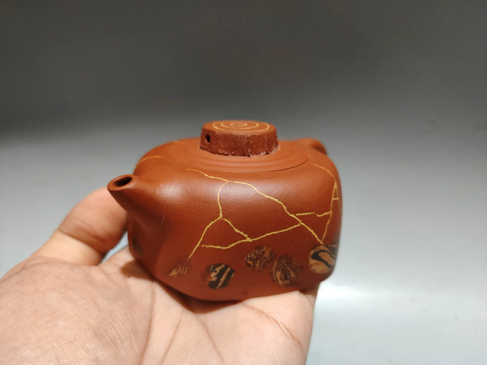 Purple Clay Teapot Original ore vermilion clay Six sided pot Crack pot Rain Flower PebbleTeapot Tea Ceremony