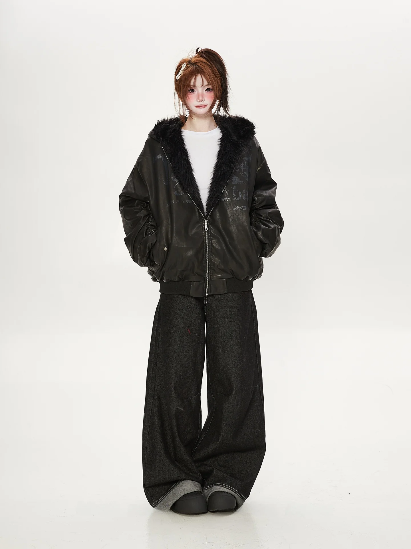 

Американский уличный дизайн с буквенным принтом и капюшоном, женское зимнее парное хлопковое пальто из искусственной кожи, свободное корейское пальто