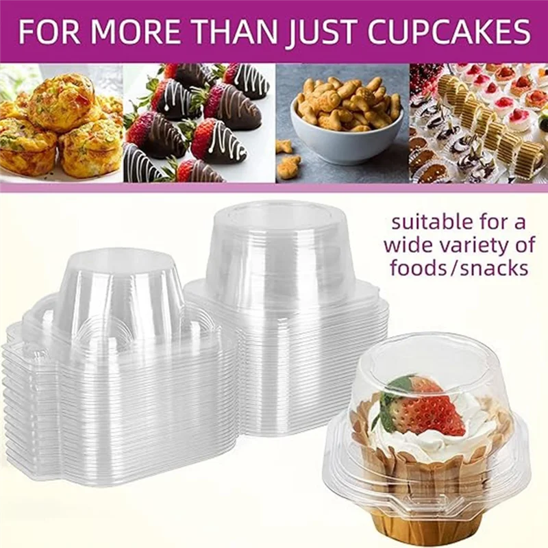 100 Pcs Clear Cupcake Boxes Set Kit Cupcake Holders With Lid, Single Compartment Muffin Carrier