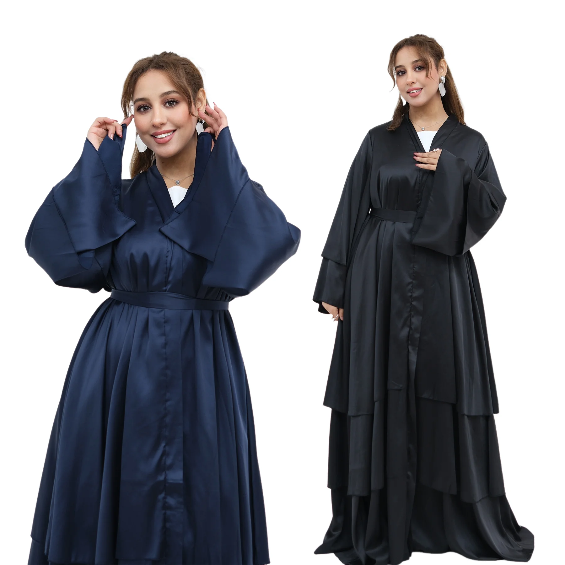 

Ruffles Kimono Cardigan Eid Abaya Dubai Kaftan Women Muslim Dress Ramadan Satin Kebaya Islam Jalabiya Caftan Marocain Femme Robe