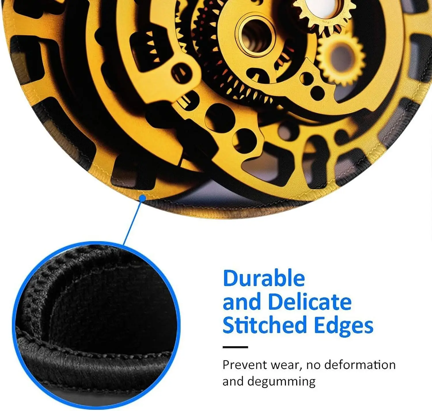 Mechanical Discs Round Non-Slip Rubber Base Mouse Pads with Durable Stitched Edges for Wireless Mouse Computers Laptop Office