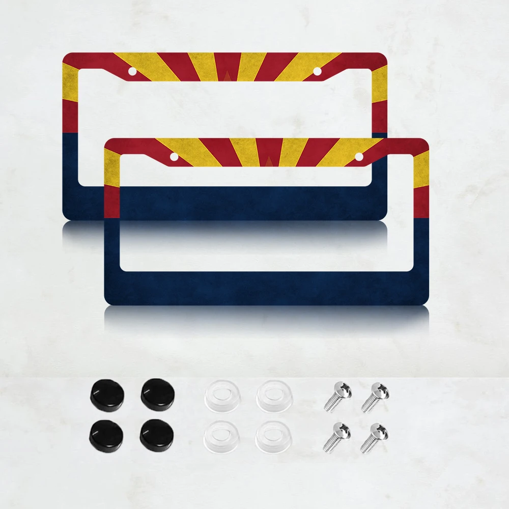 

2PC 2-Hole License Plate Frame in Red, Yellow, and Blue with USA Canada Mexico Standard Size, Aluminum Material, 6x12 Inche