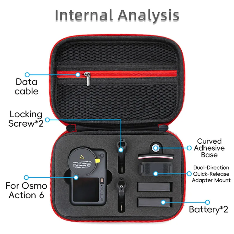 Tragbares Nylonetui, Batteriebasis, Kabel, Aufbewahrungstasche, Stoßdämpfer, EVA-Futterbox für DJI OSMO Action 6, Kamerazubehör