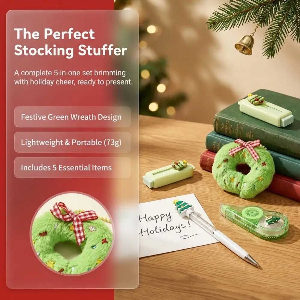 5Pcs/Set 5-in-1 Christmas Stationery Set Cartoon Back To School School Writing Supplies Eraser Correction Tape