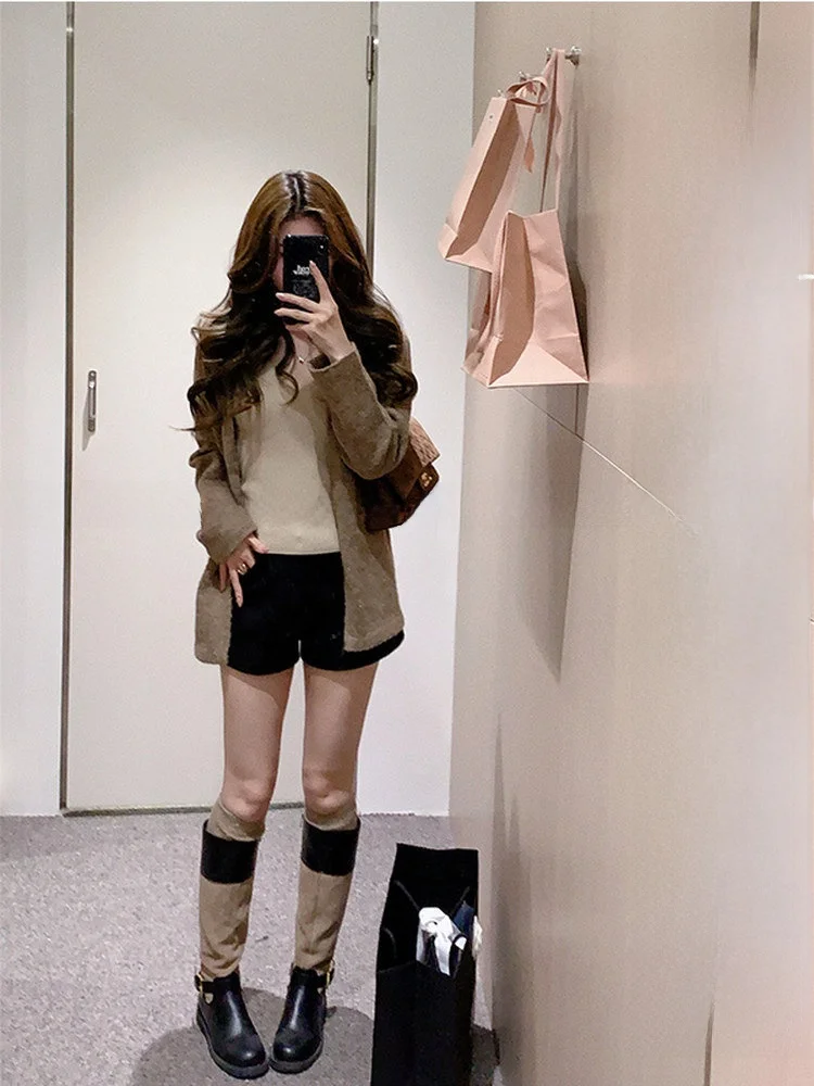 

CSK Cupid Vintage Thickened Warmth Texture Loose Women's Outerwear Sweater Knitted Open Cardigan Retro Style Winter Fashion