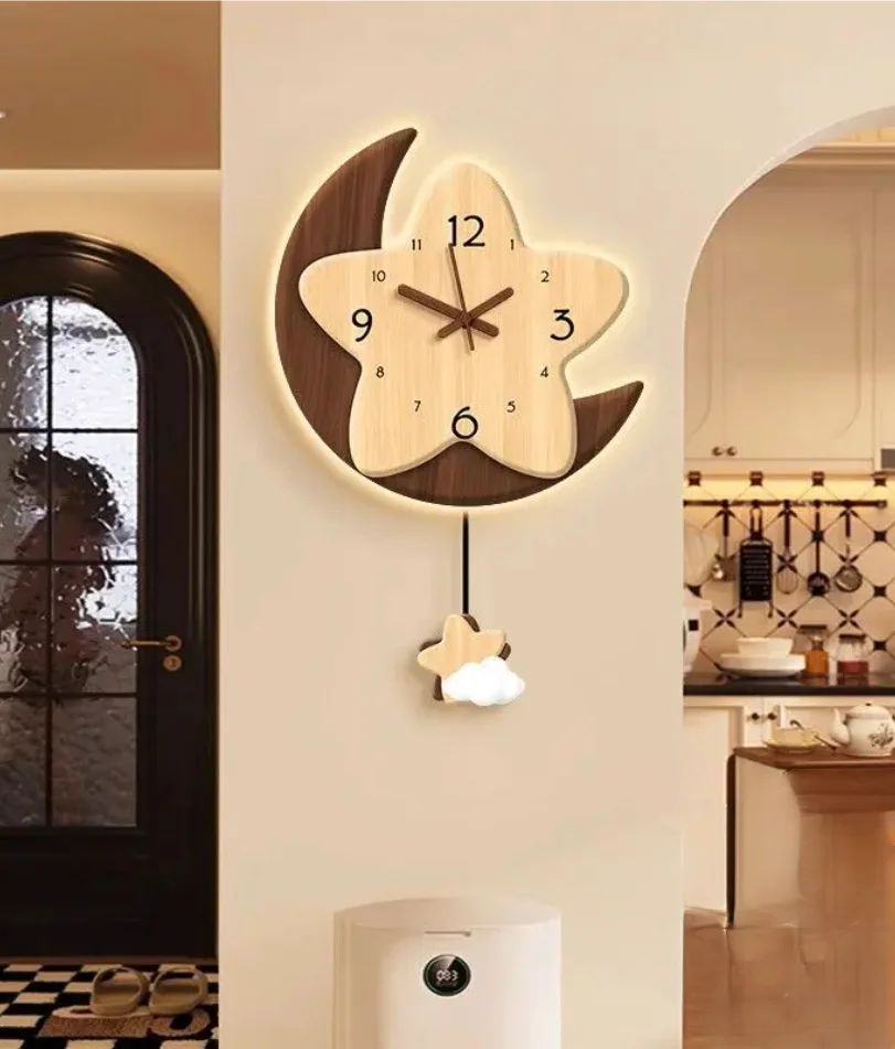 

Retro Moon Living Room Wall Swing Clock 2025 New Household Wall-mounted Wall Hanging Pendulum Clock Watch Home Decoration