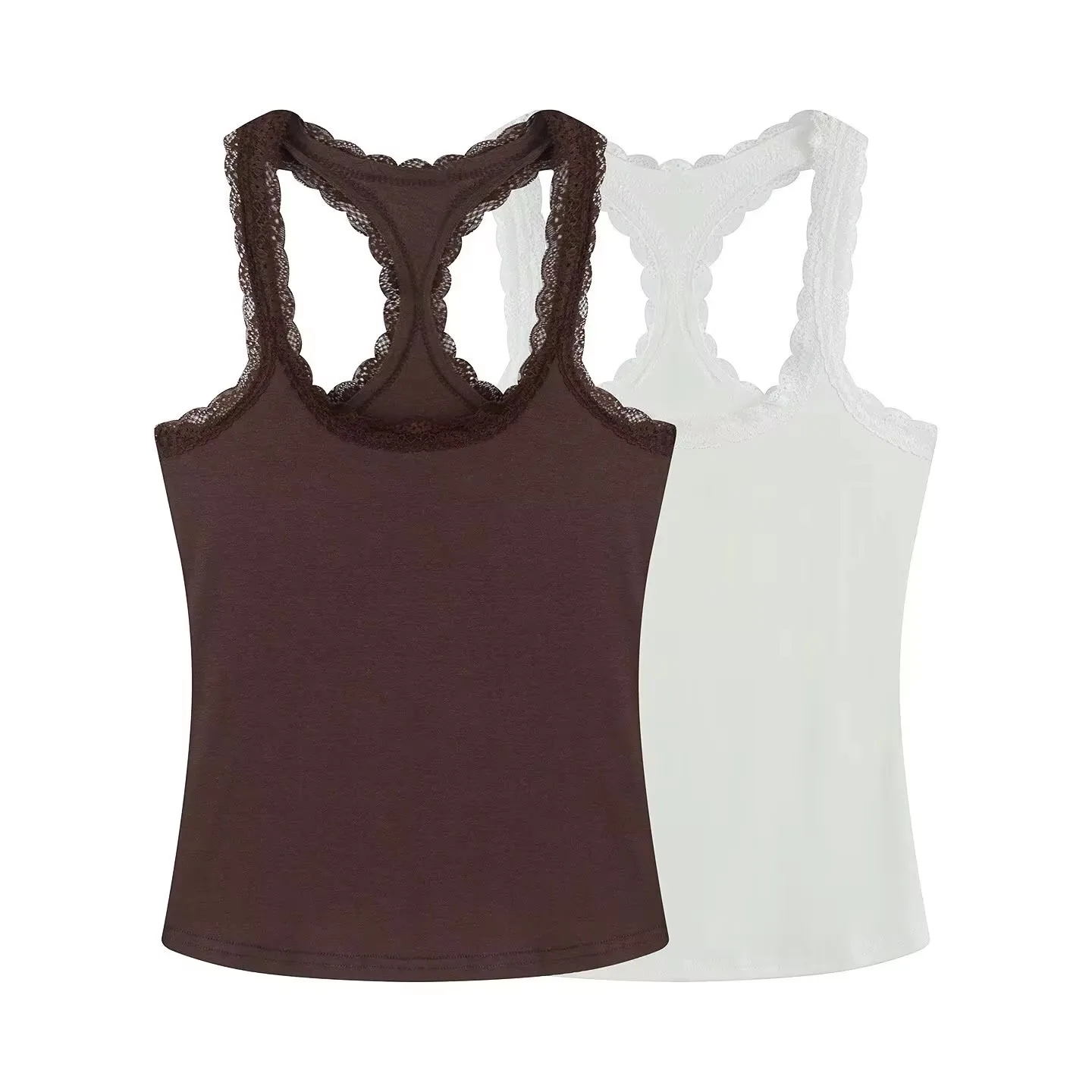 Willshela Women Fashion Solid Lace Hem Slim Fitting Vest Vintage Straps Square Collar Female Chic Lady Tank Tops