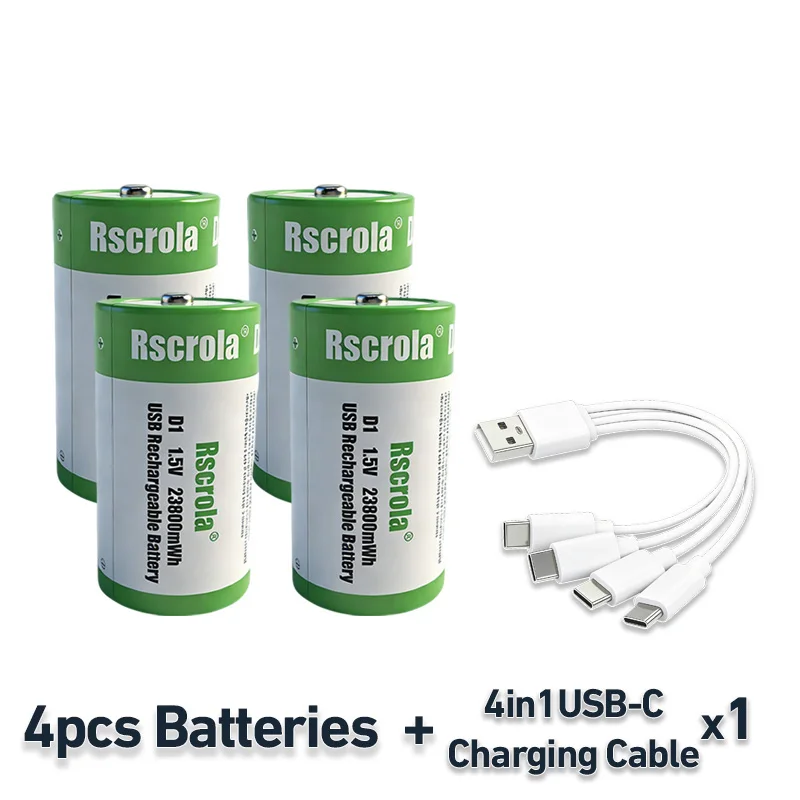 Hoge capaciteit 1.5V 23800mWh USB oplaadbare D-cel lithium batterij (LR20) voor gasfornuis, waterverwarmer, zaklamp, radio's