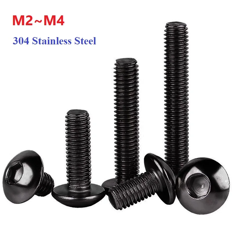 

Hex Screws Round Head Hexagonal Allen Bolts Thread Metal Machine Screw M2 M2.5 M3 M4 304 Stainless Steel Black