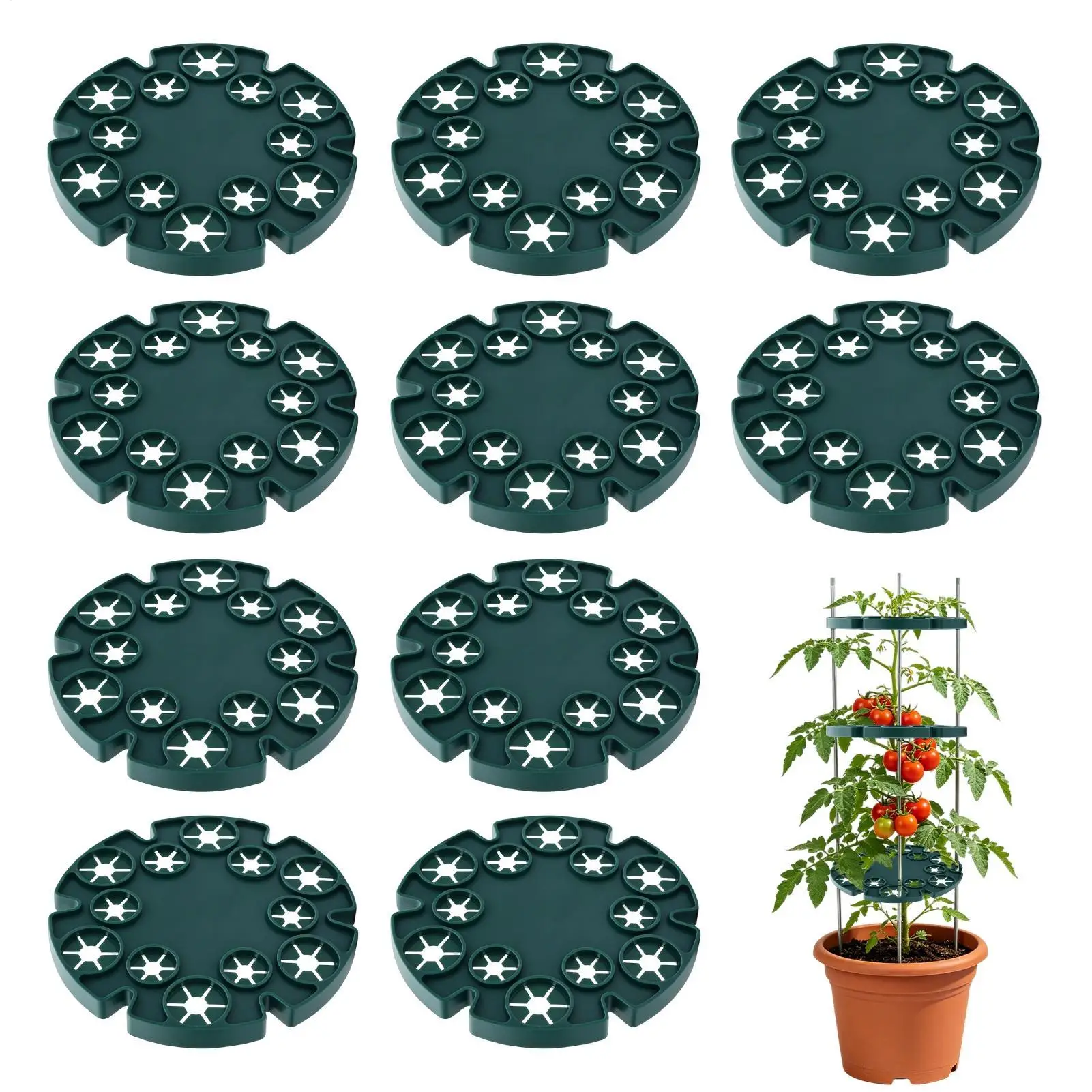 

x10-pieces Monstera Plant Support 12 Holes Vertical Climbing Rings Garden Green Round Plate Plant Fixators Flower Pot Brackets