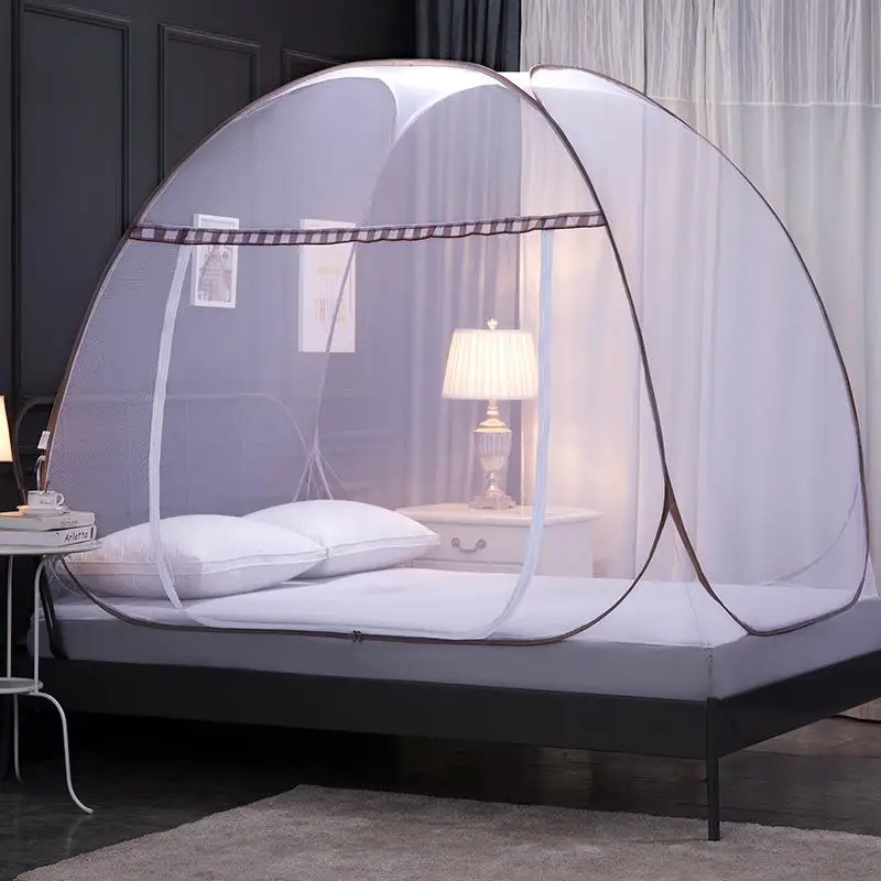 New Mongolian Tent Mosquito Net No Installation Required Breathable Polyester Fiber Square Top Stacked Pattern Adult Encryption