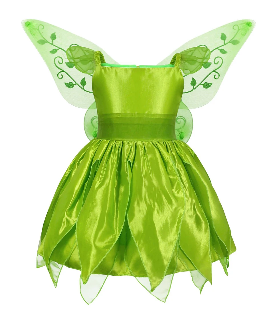 Halloween Tinkerbelling Costume For Girls Flower Fairy Cosplay Outfits Kids Carnival Green Princess Gown Children Birthday Gift