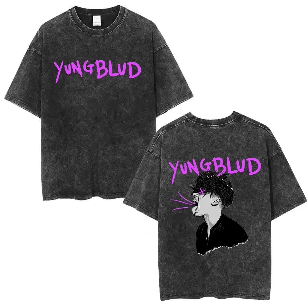 Washed Vintage Yungblud Face Graphic T-shirt Men Women Casual Retro Oversized T Shirt Male Fashion Hip Hop Short Sleeve T-shirts