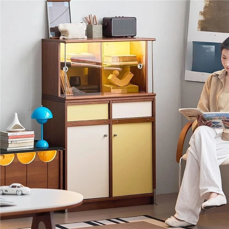 Integrated tea cabinet against the wall, living room magazine cabinet, boxwood solid wood side cabinet
