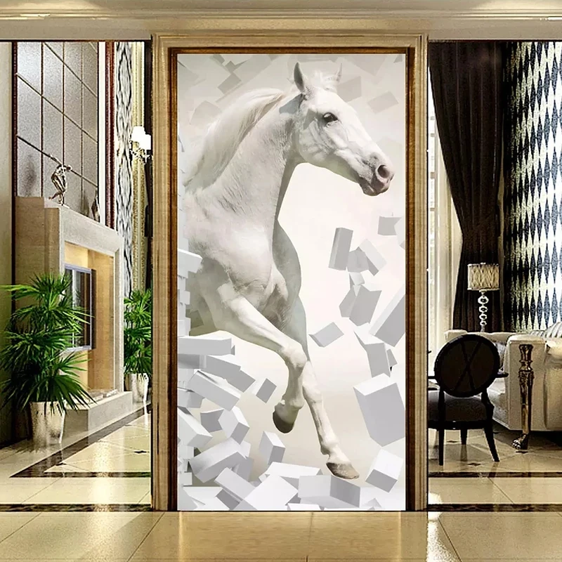 Custom Wallpaper 3D Embossed White Horse Modern Creative Art Mural Entrance Corridor Living room background bedroom restaurant