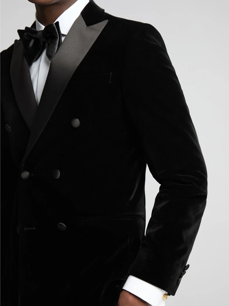 Velvet Double Breasted Suit Blazer for Men, Plus Size Customized Suit Jacket, Slim Fitted Formal Tuxedo, Men\'s Autumn Suit