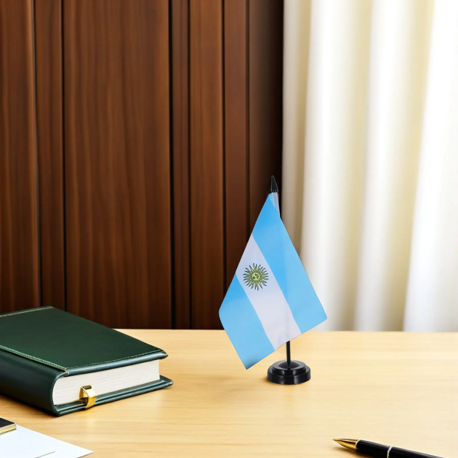 4Sets Argentina Desk Flags with Stands Polyester Vivid Colors Fade Resistant Table Flag Set for Office Decor Home Party Festival
