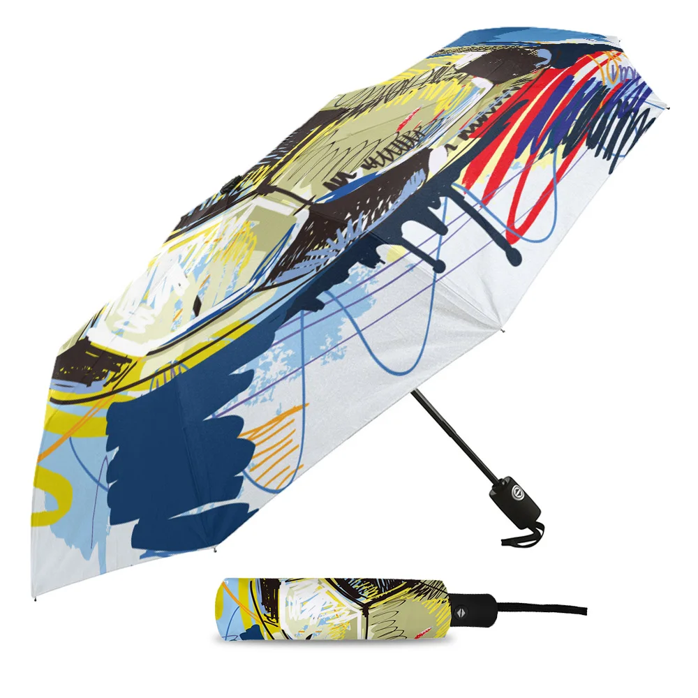 Football Watercolor Brush Sport Soccer Custom Automatic Umbrellas for Women Male Windproof Folding Rain Umbrella Parasol